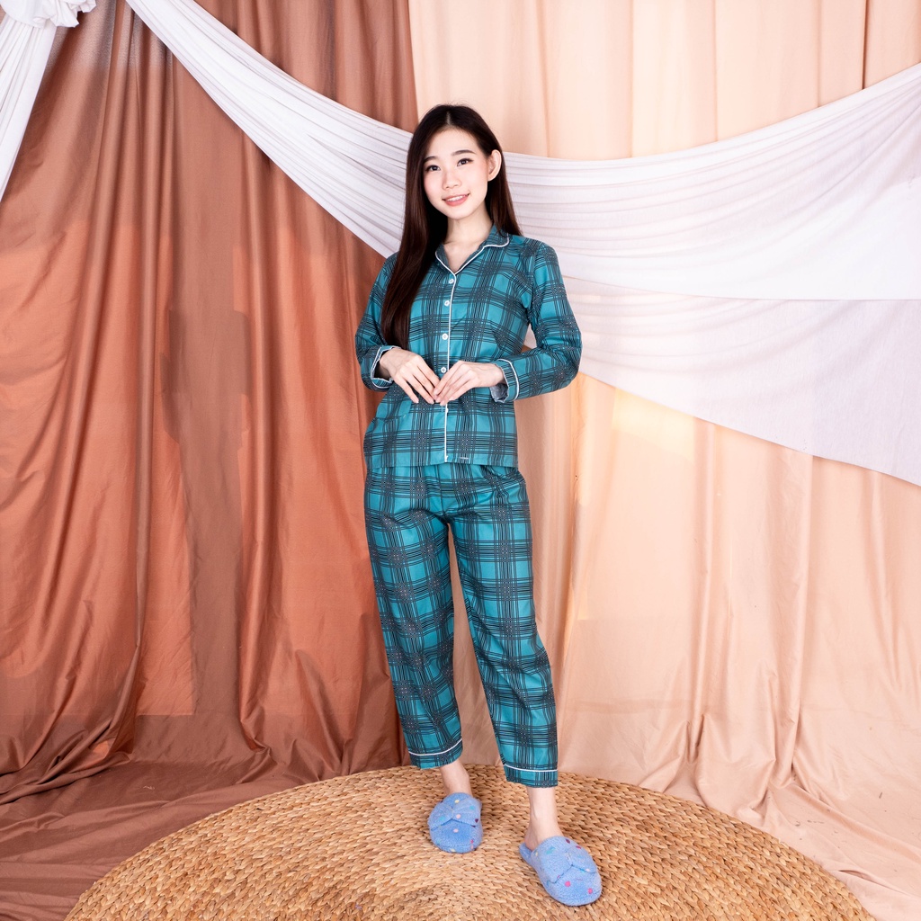 SF - Setelan Piyama Baju Tidur Wanita Lengan Pendek Panjang Guilen Kotak Pajamas Cewek Dewasa Kekinian-PP GUILEN TOSCA