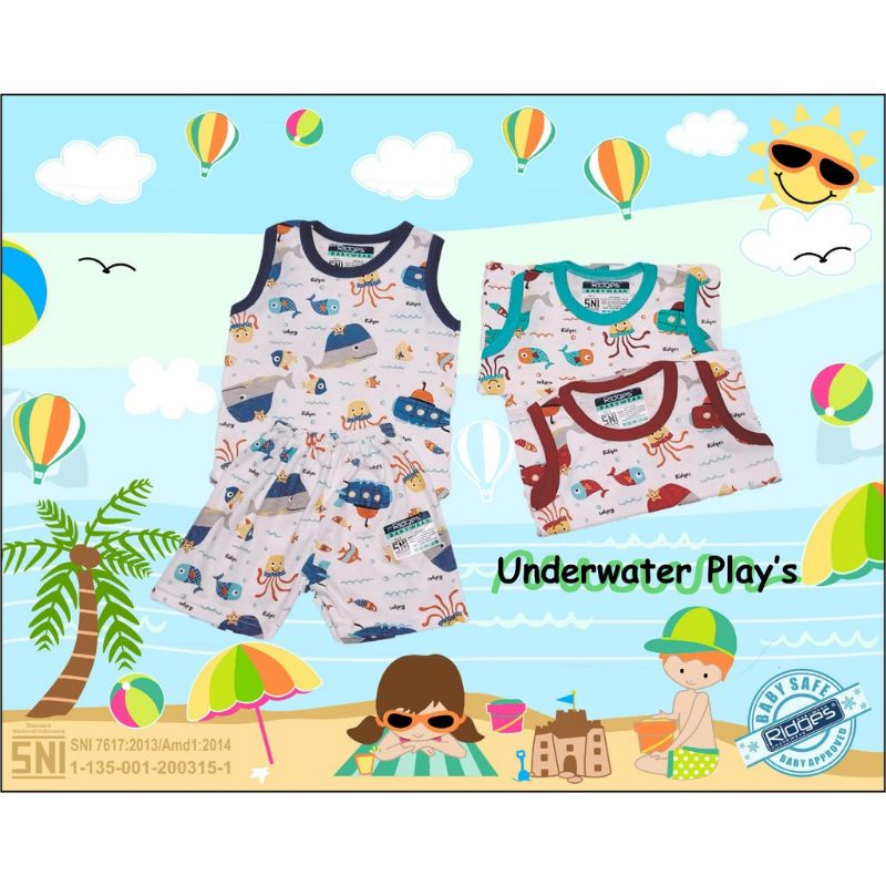 setelan anak singlet ridges motif dasar warna, baju bayi buat anak 0-2 tahunan.
