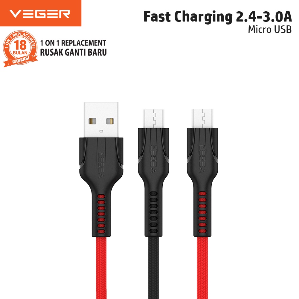 Kabel Data Cable Veger VP14 Micro USB Fast Charging 3.0A Original  1 Meter