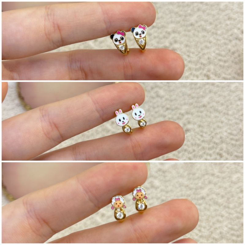 New Collection Anting Jepit Anak Karakter Boneka Panda Rabbit Emas Asli Kadar 375/8K