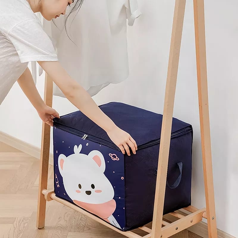 Storage Bag  / Kotak Penyimpanan Baju Selimut ,Perlengkapan Mainan Anak/  Cloth Bag Tempat Penyimpanan Selimut Organizer Baju - Penguin Biru