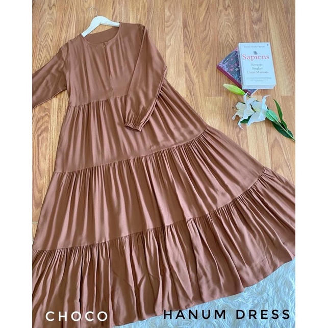 Hanum dress premium / dress polos / dress busui / gamis busui / dress rayon twill / dress hitam polos / BISACOD-CHOCO