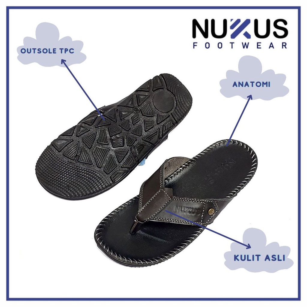 Nukus Sandal Jepit Pria Kulit Hitam - JKT