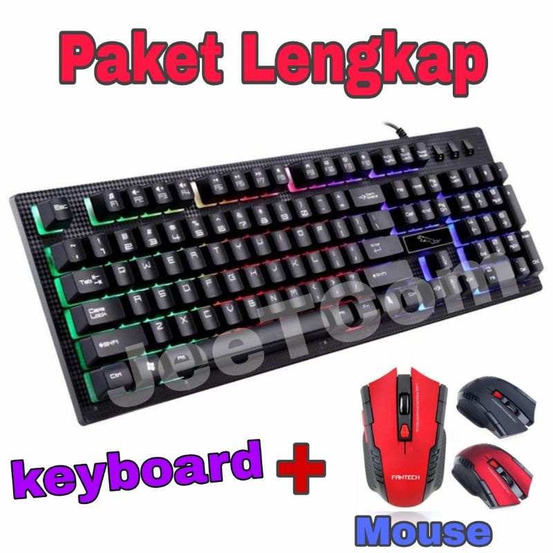 PAKET GAMING KEYBOARD DAN MOUSE / Mouse Wireless + Keyboard Leopard G20 LED