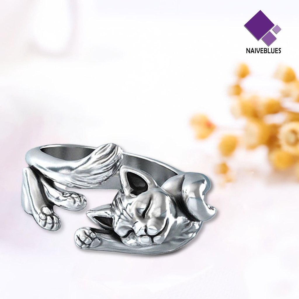 Cincin Model Terbuka Adjustable Desain Kucing Untuk Pernikahan