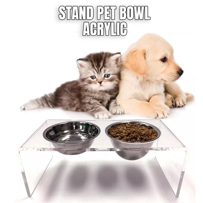 Stand Pet Bowl Acrylic / Holder Tempat Makan Hewan Peliharaan Akrilik