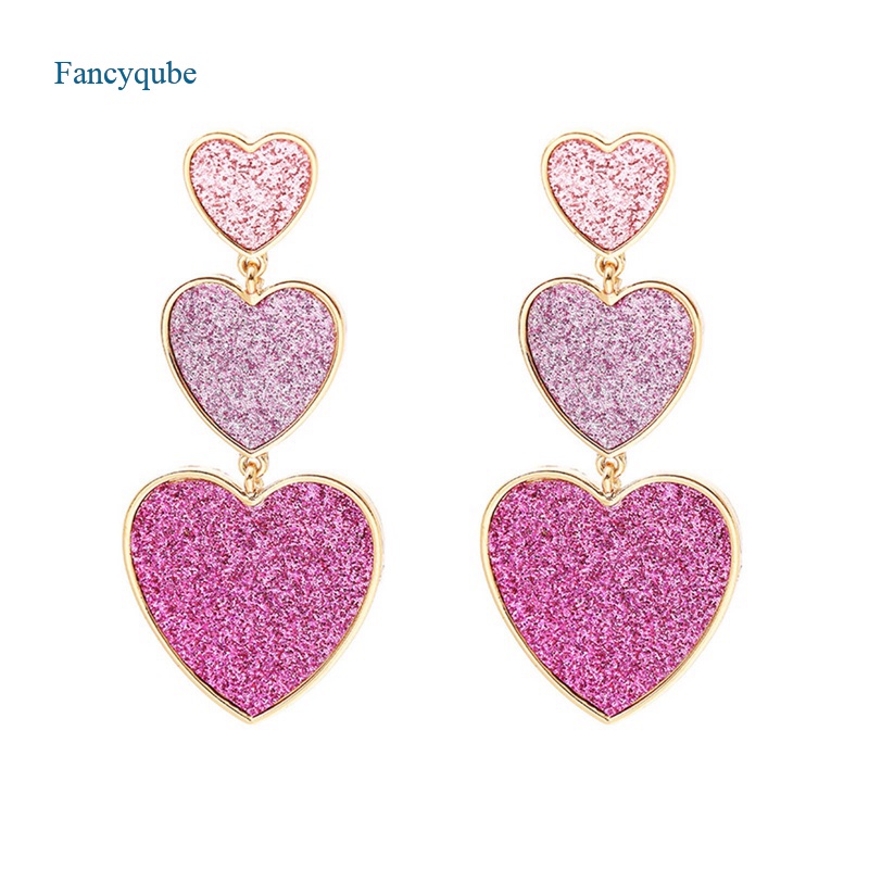 Fancyqube Anting Bentuk Hati Warna Pink Ungu Untuk Wanita
