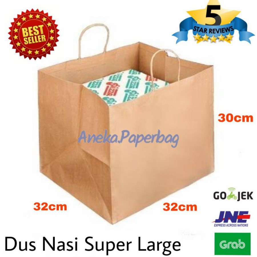 

MINIMAL 20 PCS Paperbag Dus Nasi Super Large 32x32x30 Goodie Bag Tas Kertas Best Seller