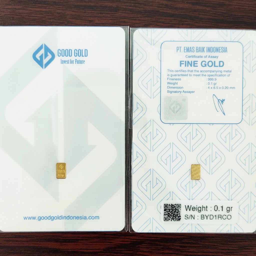 Logam Mulia Good Gold 0.1 Gram edisi Original/ Emas Batangan Good Gold 0,1gr/ Emas 24K edisi Original