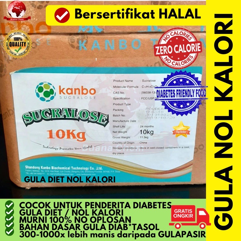 

Sucralose 10 kg ex KANBO / Sukralos / Sucralosa / Sweetener / Gula Diet 0 Kalori / Stevia