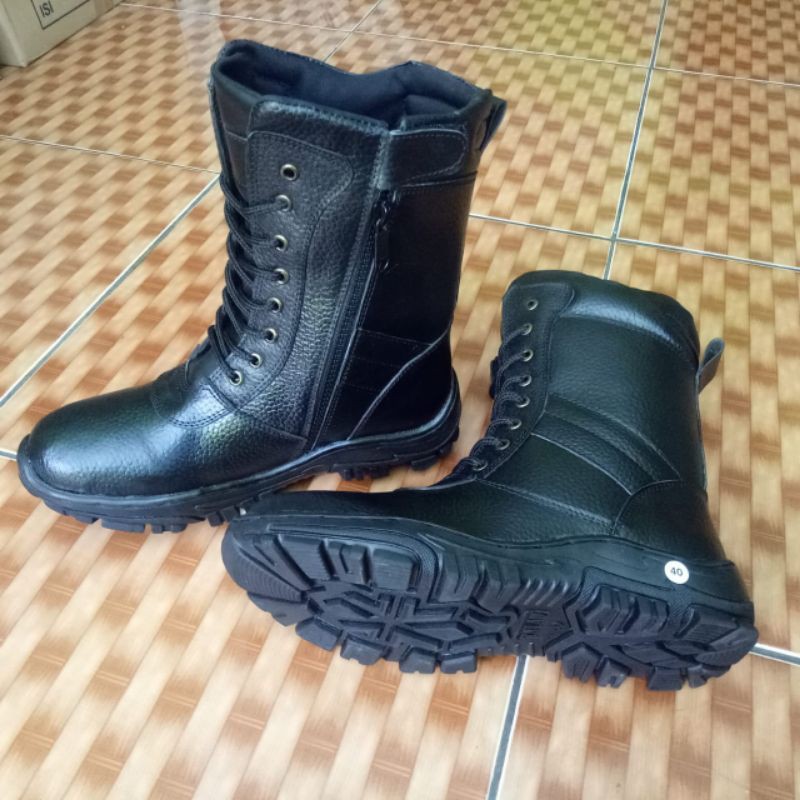 Sepatu pdl tali resteng hitam kulit asli TNI