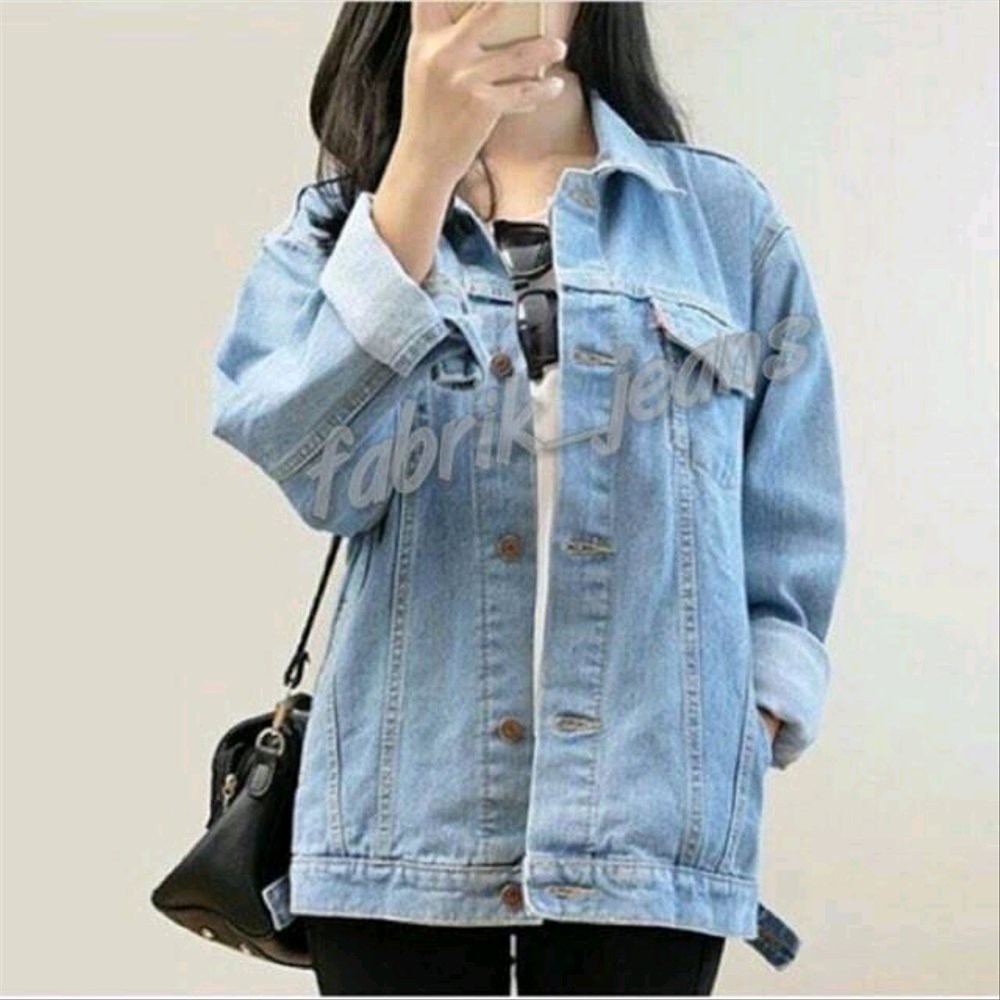 Termurah jaket jeans wanita premium biru pudar Berkualitas