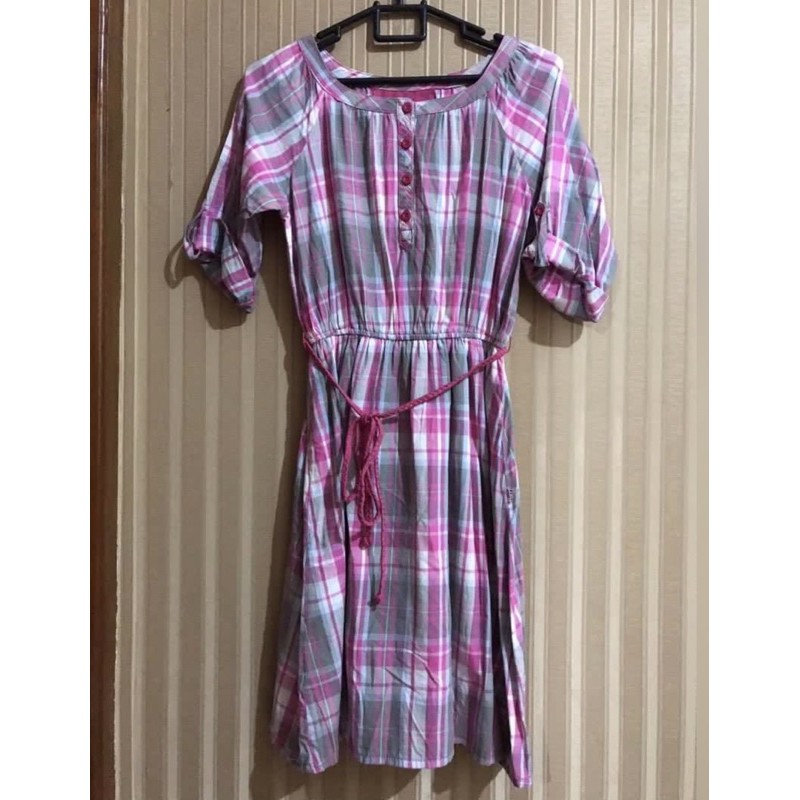 EXIT Mididress Pink Purple Katun Kotak #preloved