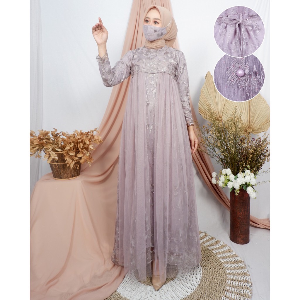 Gamis Dress Pesta Kondangan Wisuda Safira Brukat Mewah Berkualitas Premium Termurah By Santiank kebaya