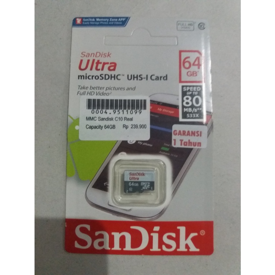 MMC MICRO SD SANDISK class10 64GB