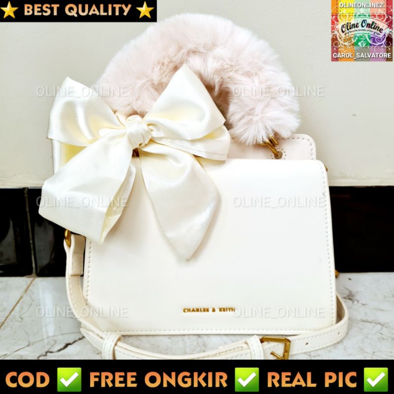 Tas giftset fur handle bulu bulu pesta casual two compartment dengan tali panjang long strap bag gb gs with box kado hadiah mewah wanita pacar jinjing top handle ck cnk c&amp;k