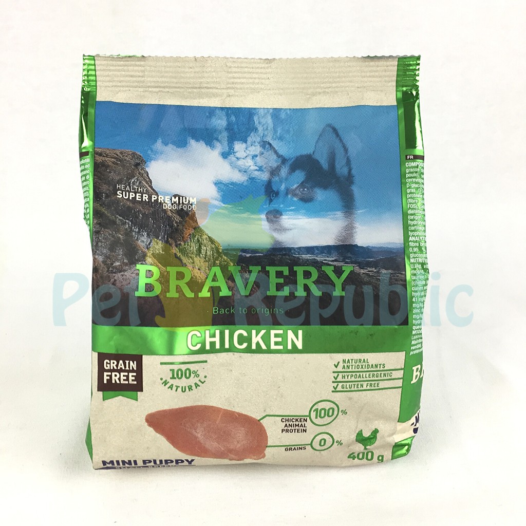 

BRAVERY Makanan Anakan Anjing Mini Puppy Chicken 400gr Grain Free