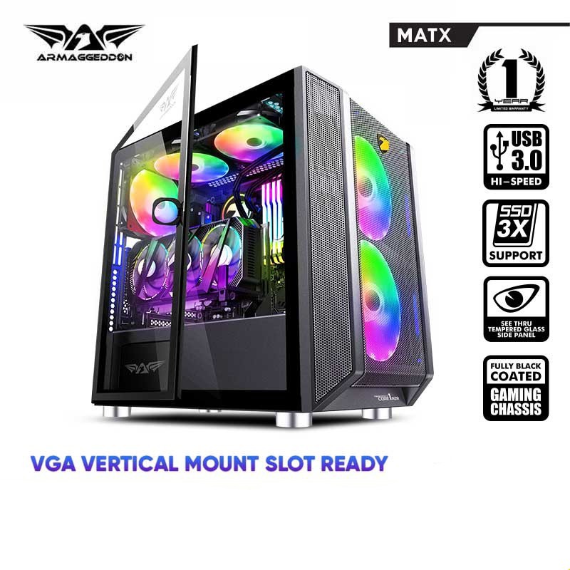 Armaggeddon Tessaraxx Core 1 Air Matx Gaming Pc Case With Mesh Front Panel Design Good Airflow Shopee Indonesia