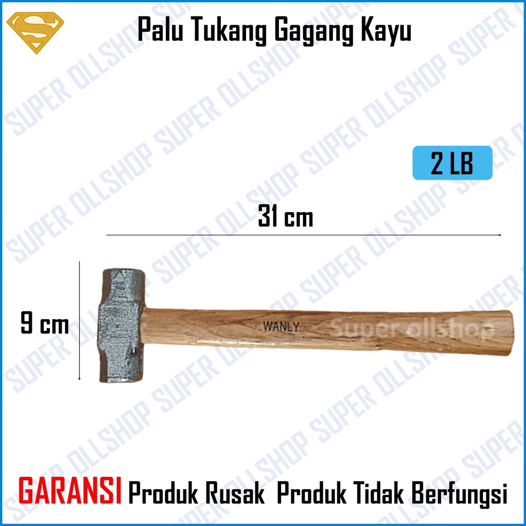 Palu Martil Batu Bodem Bogem Godam Hammer Gagang Kayu Kecil Besar 2 Lb 3 Lb