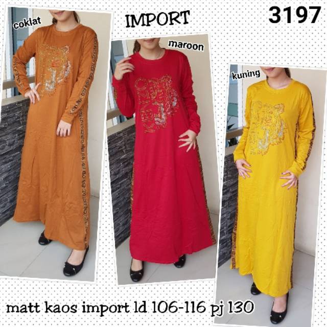 NAVISHA - GAMIS WANITA KAOS IMPORT PREMIUM 3197 / UKURAN LD 106 - 116 CM, PJ 130 CM / PAKAIAN GAMIS 