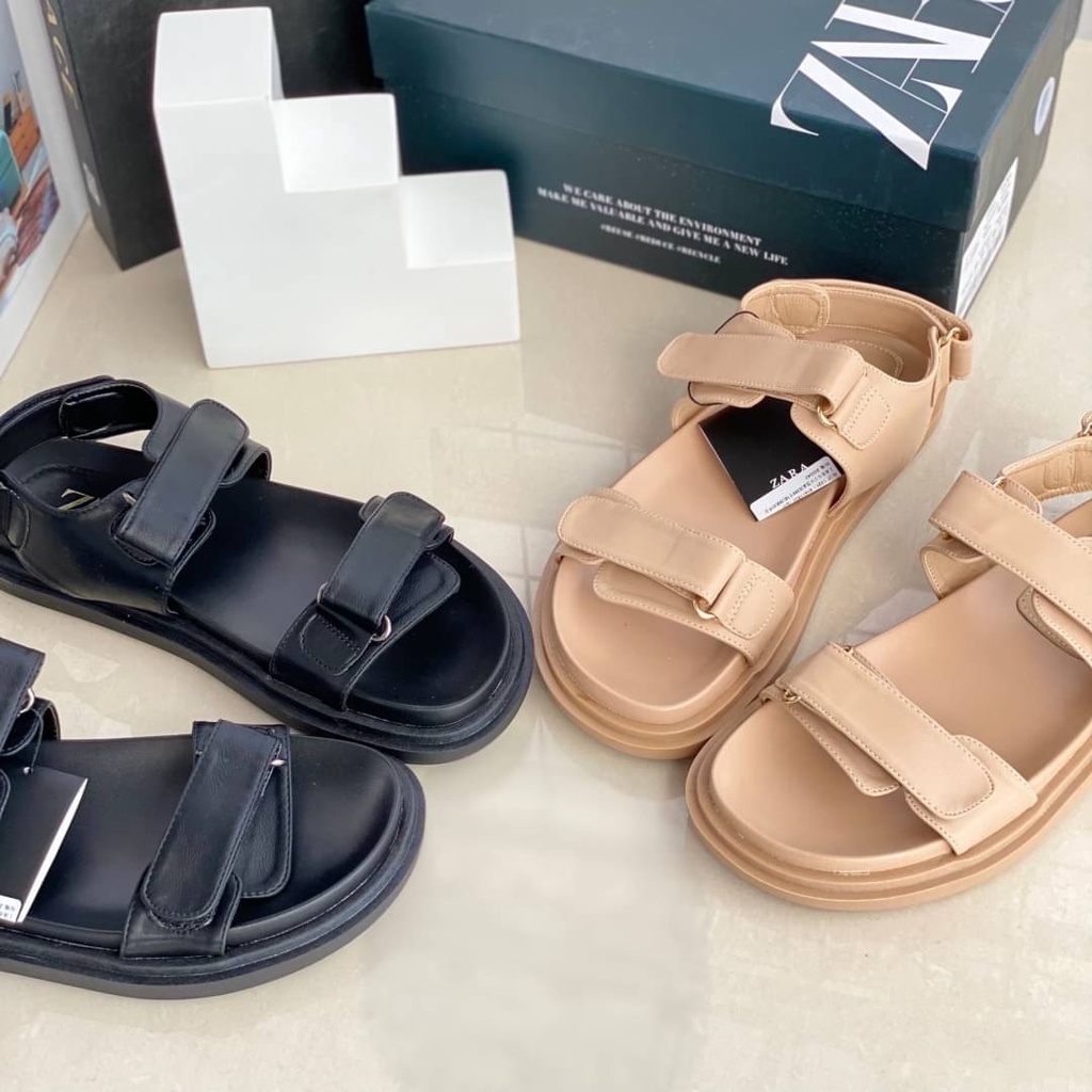 ZS546 Sandal Flat Wanita Zara Double Buckle Strap Platform Sandal