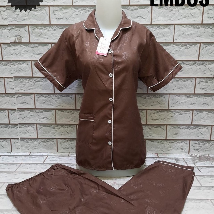 SEASOND IND Piyama/Baju Tidur 3in1 Wanita Dewasa Embos Warna/L Fit to XL ko-Embos coklat Tua