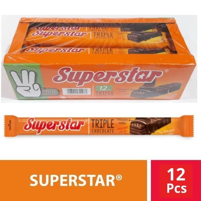 WAFER COKLAT SUPERSTAR TRIPLE CHOCOLATE BOX 12 PCS x 16 GR