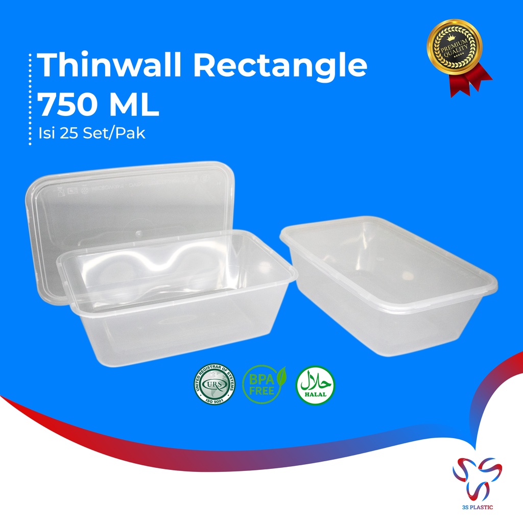 THINWALL FOOD CONTAINER 750 ML / THINWALL PERSEGI PANJANG KOTAK PLASTIK PUDDING DESSERT SALAD VICTOR