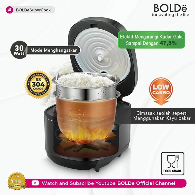 Bolde Rice Cooker Less Sugar Firewood Magic Com Diet Less Sugar Kapasitas 2 Liter - Original