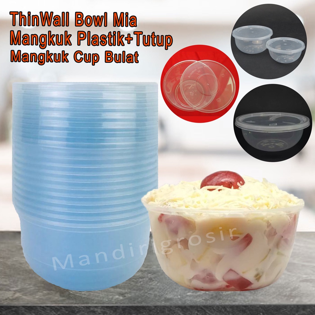 Mangkuk Plastik+Tutup *ThinWall Bowl Mia * Mangkuk Bulat * Isi 12pcs