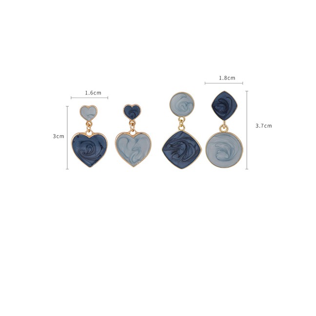 LRC Anting Tusuk Fashion Color  Asymmetric Love Square Geometric Drop Oil Contrast Earrings P22289