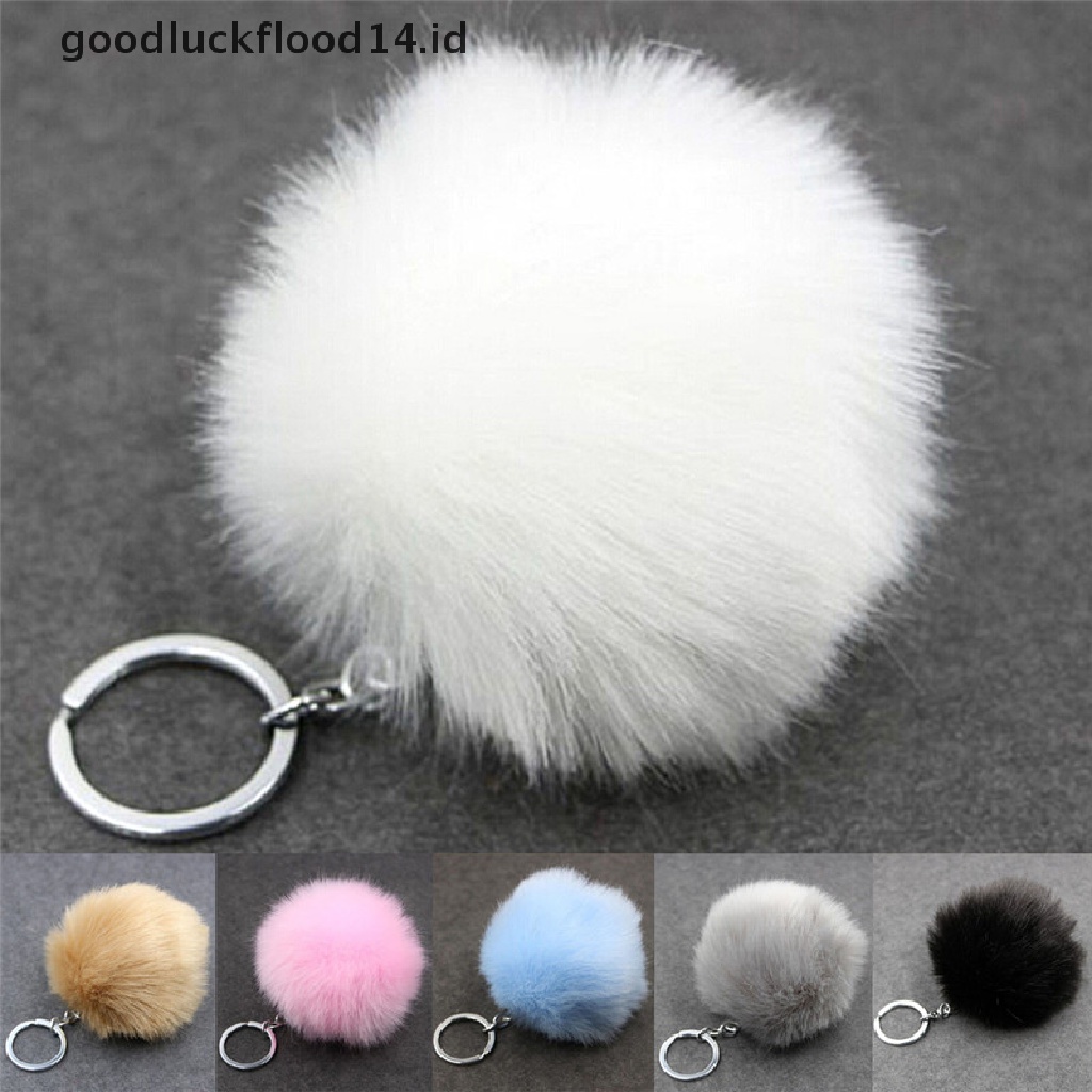 [OOID] Silver  Metal Buckle Key Chain Faux Rabbit Fur Ball Pendant Bag Key Chain Lucky ID