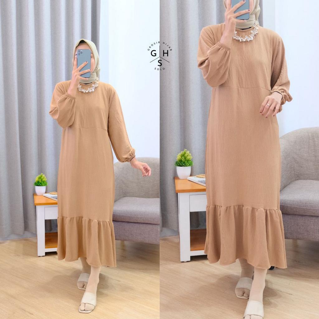 (AMD) GAMIS MIDI HANNY DRESS DUYUNG ATASAN WANITA CRINCLE AIRFLOW