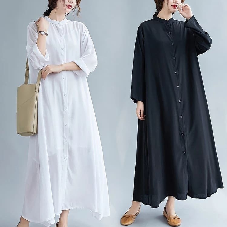 Baju Bju Bsju RAHMANIA Midi Dres Dress Mididress Gamis Fashion Kondangan Remaja Muslim Wanita Cwe Cwek Cewe Cewek Perempuan Warna Hitam Putih Polos Panjang Jumbo Oversize Impor Import Korea Korean Style Muslim Mewah Elegan Premium Terbaru Kekinian PF0138