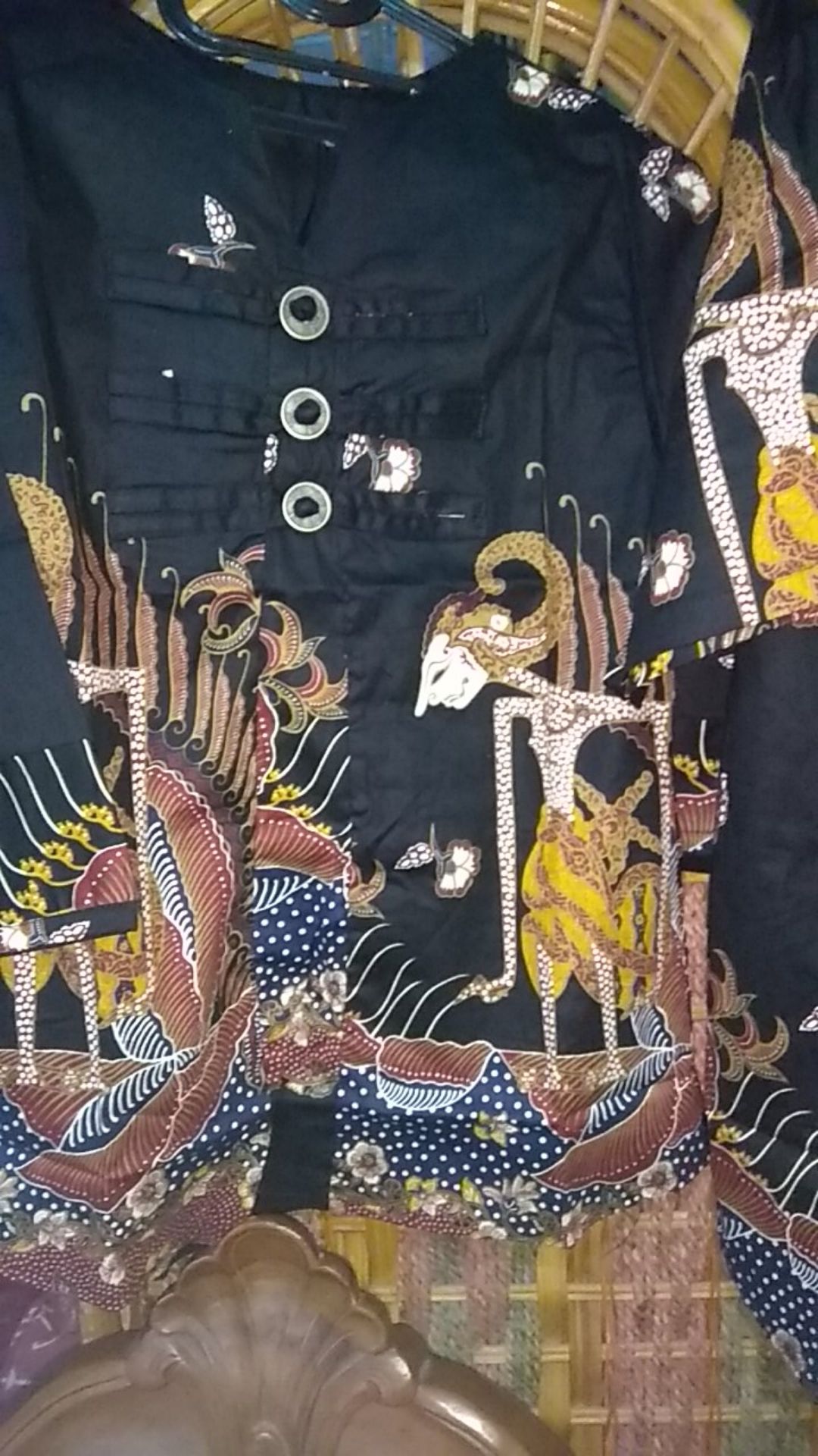 Atasan Blouse Batik Wanita Lengan Panjang Motif Wayang Bahan Katun Stretch, 124 Gw#