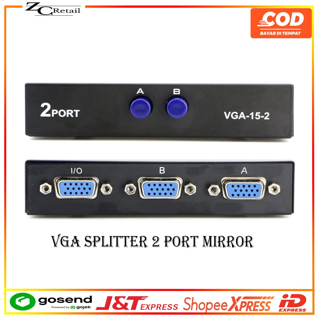 Display Monitor VGA SWITCH Input 1 To 2 Output Port LED LCD Plasma TV Proyektor Projector