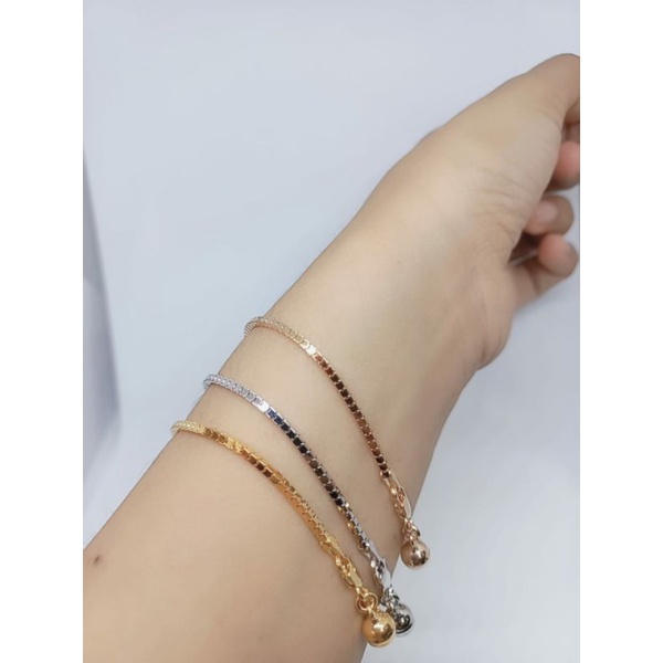 gelang milano kaca +1 bel silver925 / gelang tangan perak asli lapis emas - perhiasan perak asli lapis emas putih