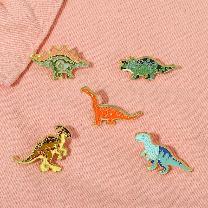 Bros Pin Enamel Desain Kartun Hewan Dinosaurus Jurassic Warna-Warni Untuk Anak