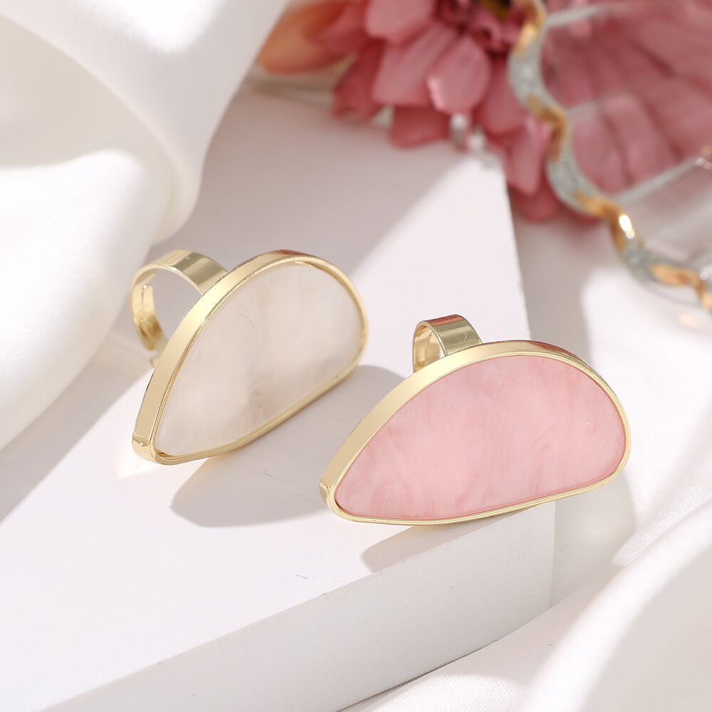 Cincin Geometris Oval Bahan Resin Akrilik Asetat Dapat Disesuaikan Untuk Wanita