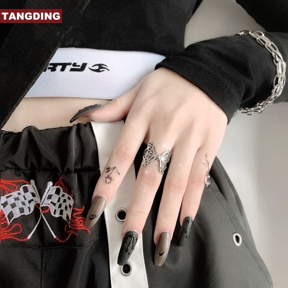 【COD Tangding】Adjustable Open Size Hollow Out Butterfly Shape Ring Korea New Fashion Cool Boy Girl Couple Accessory Jewelry