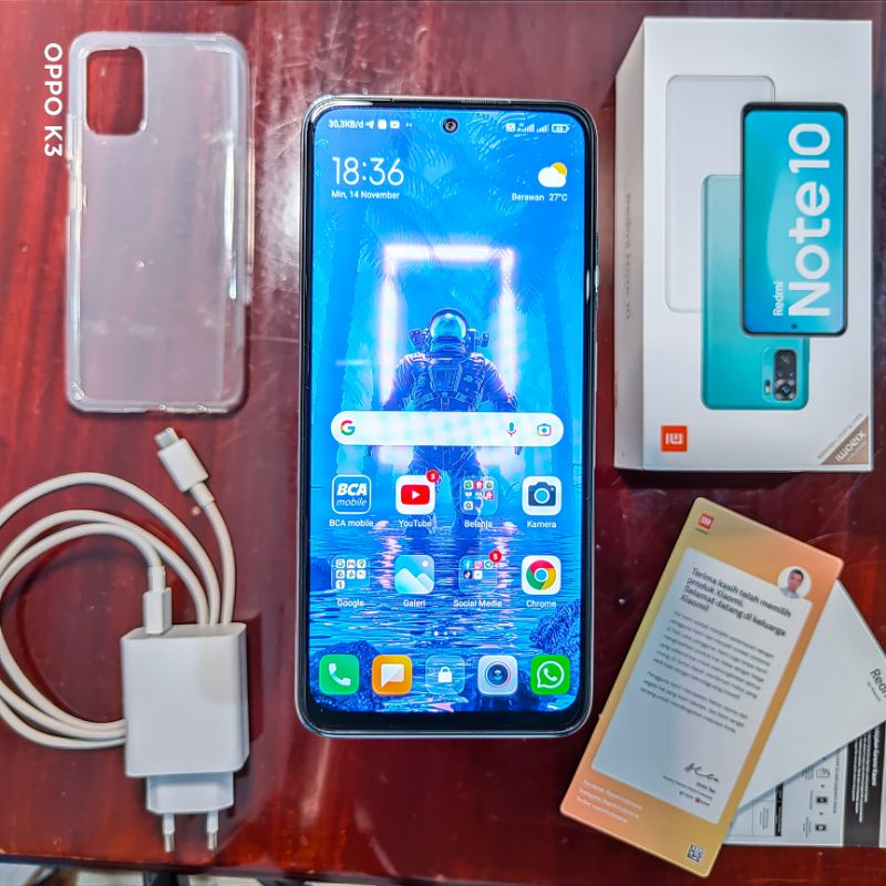 Xiaomi Redmi Note 10 4/64 Fullset Original Second HP Bekas Nominus Smartphone Ram 4GB Internal 64GB