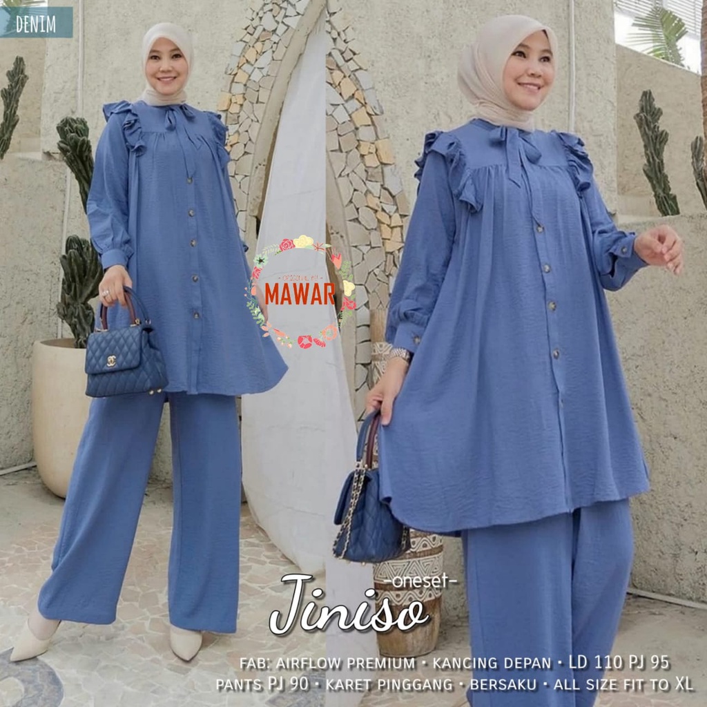 JINISO ONE SET, SET BAJU MUSLIM WANITA SETELAN LONG TUNIIK + PANT WANITA, SETELAN WANITA TERBARU 202