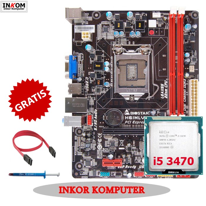 Motherboard Mainboard Mobo H61 LGA 1155 Biostar + i5 3470