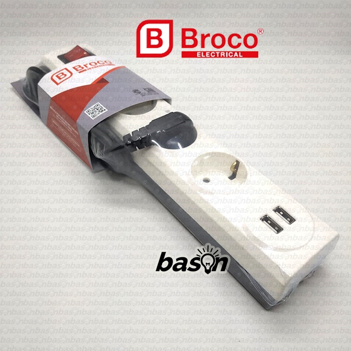 BROCO 15853 Stop Kontak 4 Lubang + USB 2 Lubang + Kabel 1.5 m + Switch