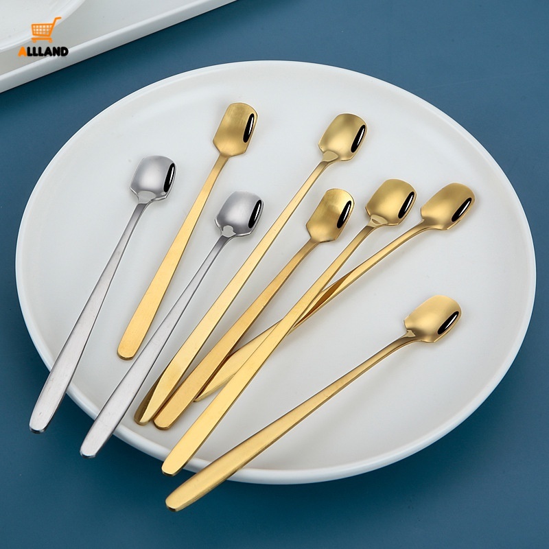 Sendok Persegi Mini Bahan Stainless Steel Warna Emas / Silver Untuk Yogurt / Es Krim / Dessert