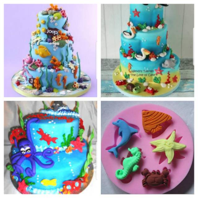 Cetakan fondant cokelat tema laut sea ocean ikan kerang 