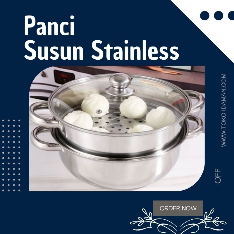 Panci Kukus tutup kaca 2 Susun STEAMER STAINLESS 28cm Dandang kukusan Kue / Bolu SERBAGUNA