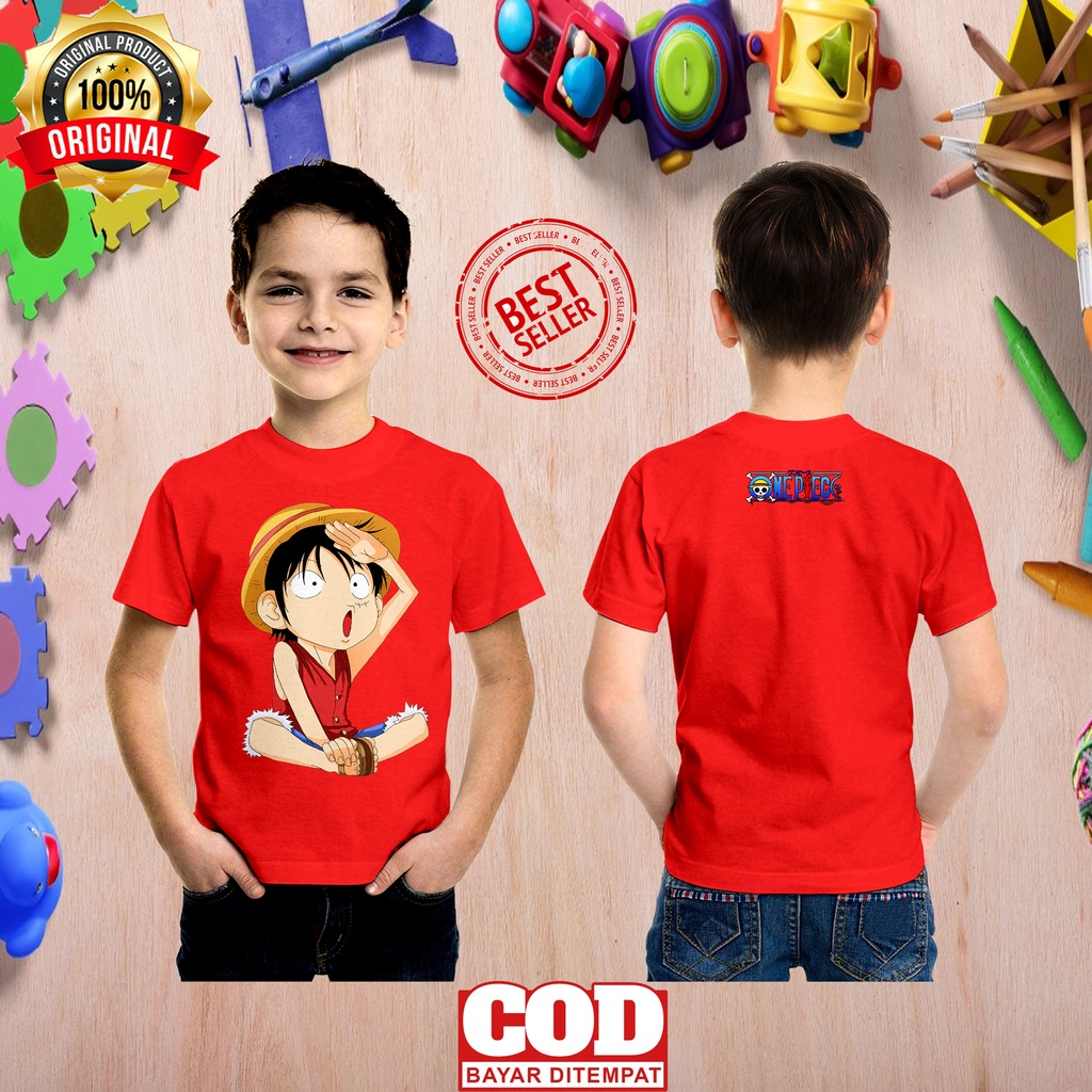 Kaos Anak Anime ONE PIECE LUFFY / Pakaian Anak ONE PIECE / Baju Anak ANIME ONE PIECE LUFFY Lengan Pe