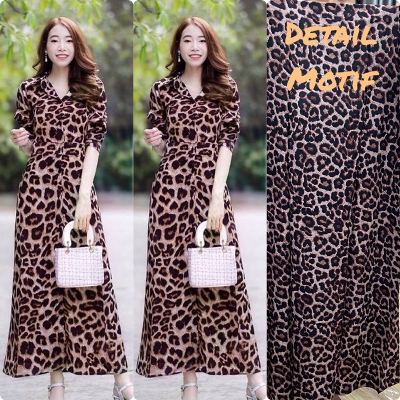 Gamis leopard / maxy long sleeve/