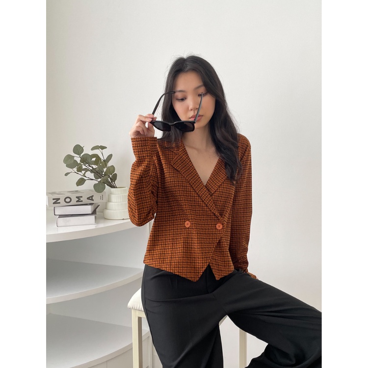 Kadaka O-0186 Blazer Tweed Knit Korea Stretch Premium Outer Wanita Tangan Panjang